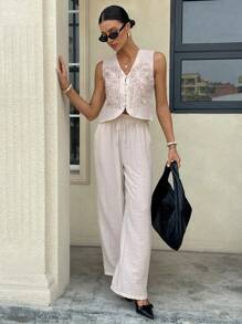 SHEIN Frenchy Conjunto de dos piezas para mujer para uso diario - Albaricoque - Ver 8