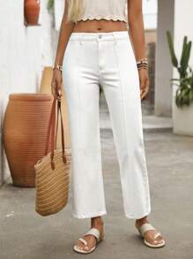 SHEIN Holidaya Women's Casual Versatile 7/8 Straight Leg Jeans