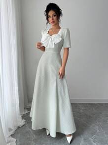 Modelyn Vestido midi para mujer de manga larga, corte holgado, con cuello cuadrado y lazo a la francesa - Multicolor - Ver 7