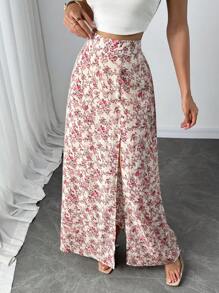 SHEIN Tall 女士碎花高开叉优雅半身裙