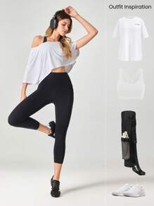 GLOWMODE 21" FeatherFit™ Gotta Glow Sweat-Wicking Stretchy Side Pockets Leggings Low Impact Yoga Pilates Studio Gym Daily Fall Winter - Black - View 6