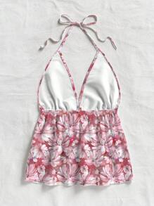 Soleia 休闲性感花卉系带低胸露背背心，适合夏季度假
