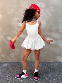 Coolane Kids Tween Girls Summer Fashion Solid Ruffle Hem Dress,Back To School ,Y2K ,Streetwear - White - View 1