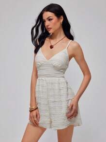 Roylia Women's Retro Picnic Backless Jumpsuit - Apricot - View 1