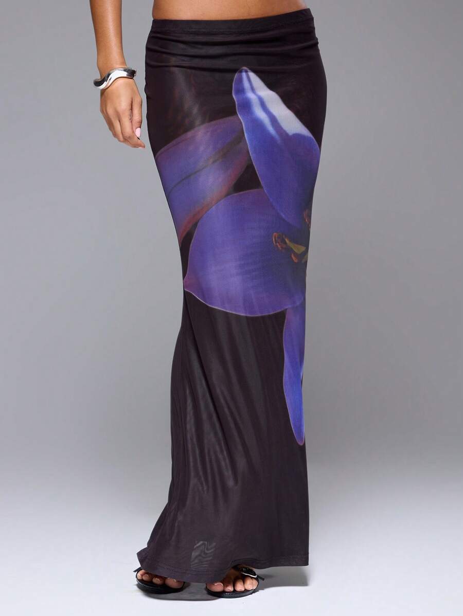 MUSERA 低腰印花直筒修身长裙，适合夏季生日、婚礼、度假、海滩游泳等场合，优雅可爱性感，充满波西米亚风情，适合伊比沙岛、沙漠、兰花等节日和婚礼派对穿着。 - 紫色 - 查看 1