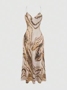 Selamara Women's Casual Marble Print Sleeveless Dress, Summer - Khaki - View 4