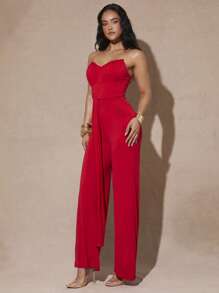 Silquee 女士夏季简约纯色宽松连体裤 - 紅色 - 查看 5