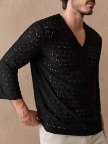 Manfinity NXTstreet Camisa de manga larga con cuello con muesca y diseño liso para hombre, para vacaciones - Negro - Ver 4