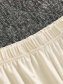 SHEIN 女童青少年珍珠奶茶水豚卡通印花圆领短袖T恤和短裤两件套，杏色，夏季 - 杏色 - 查看 3