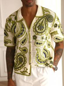 Manfinity CityGents Camisa de punto de manga corta con botones con estampado de paisley para las vacaciones de verano de hombres