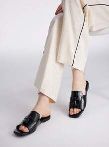 MOTF PREMIUM Sandalias planas con puntera cuadrada y flecos cómodas para mujer, para vacaciones, verano, Navidad, otoño, Año Nuevo, Día de San Valentín