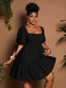 Maweii Robe d'été unie à volants avec nœud sur le dos grande taille