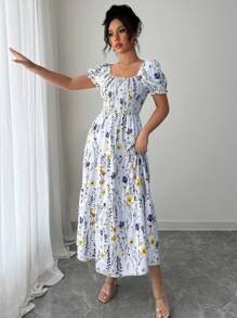 Elenzga Random Print Women Short Sleeve Mid-Length T-Shirt Dress - Multicolor - View 3