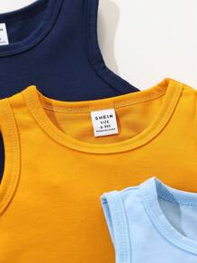 SHEIN Playful Pals 3 件装男婴基本款条纹、星星和纯色圆领无袖背心，夏季