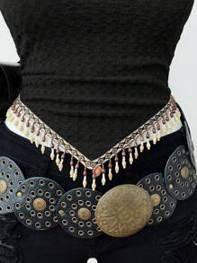 SHEIN MOOSTA 女士性感休闲复古弹力串珠流苏抹胸 - 黑色 - 查看 6