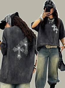Coolane Camisetas largas con estampado de diamantes brillantes y estilo vintage de conciertos y festivales musicales de verano de mujer para el estilo callejero Y2K