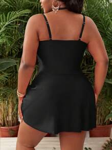 Slaydiva Women's Plus Size Pink Spaghetti Strap Ruffled Swim Dress, Slim Fit Fashion Summer Beach Vacation