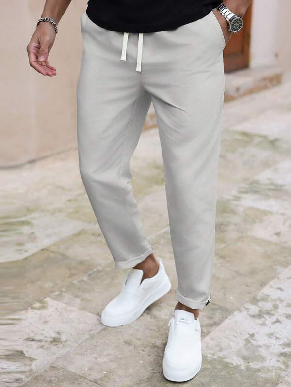 Manfinity Homme Pantalones rectos casuales de corte slim de unicolor para hombre