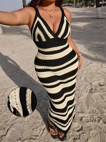 Solflare Large Size Spring And Autumn Holiday Crochet Long Sweater Dress