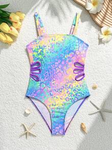 女童连体泳衣，夏季时尚 - 彩色 - 查看 3