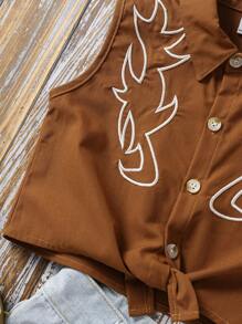 WESTFADE Young Bluse per ragazze giovani, nuovi arrivi primavera/estate 2025, con ricamo di totem occidentali e design con laccetto, di moda e versatili per uso quotidiano, uscite e occasioni sociali