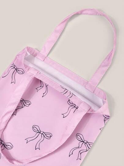 Kawaii Bow Decor Pink Ladies Tote Bag, Minimalist & Functional