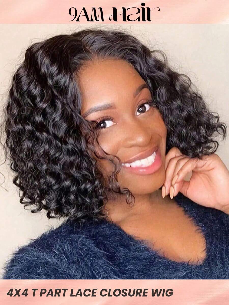 Short Deep Wave Bob 13 X 4 X 1 13 X 6 X 1 T Part Lace Wig Real Human Hair Lace Frontal Closure Wig With Front Baby Hair  Pre Plucked Natural Hairline Wig Natural Black Color - Natural Black - View 1