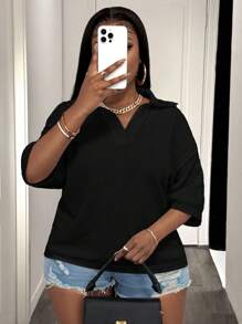 Slaydiva Loose Fit V-Neck Drop Shoulder Crochet Hollow Out Knitted Plus Size White Tops, Casual & Vacation Style, Spring/Summer