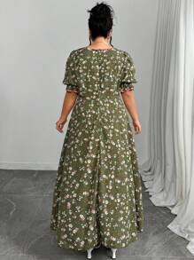 Modelyn Vestido de manga corta con cintura entallada con estampado tejido para mujer de talla grande - Verde - Ver 2