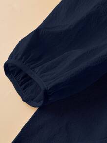 GlowEve 女式白色V领刺绣短袖衬衫 - 藏蓝色 - 查看 5