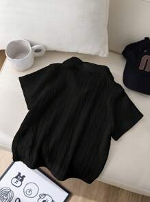SHEIN 1 peça Camisa polo casual estilo universitário para meninos, macia e confortável, minimalista, prática e versátil, de manga curta, adequada para primavera/verão, volta às aulas, aniversário