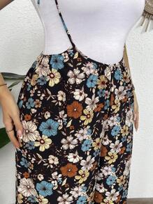 SHEIN LUNE Plus Size Floral Printed Sleeveless Jumpsuit, Suitable For Summer Vacation Graduation Outfit 4th Of July White Graduation - Multicolor - View 2