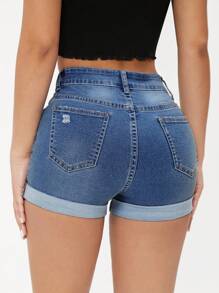 SHEIN PETITE Shorts de mezclilla de moda para mujer, apropiados para el verano