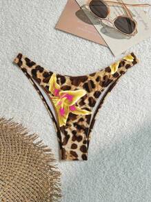 SHEIN Swim Women's Sexy Leopard Floral Print Shorts For Summer - Orange - View 6