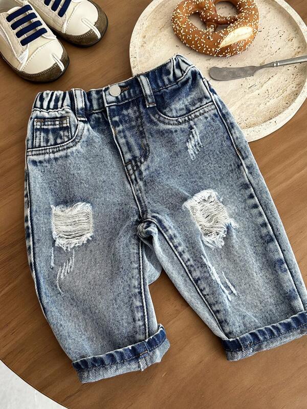 SHEIN Baby Boy Blue Denim Skinny Tapered Pants