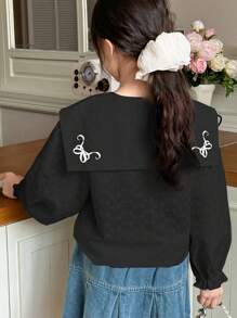 Dazy Kids Kid Tween Girls Collared Embroidered Shirt & Pants, Spring/Summer - Black - View 2