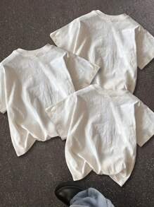 SHEIN EZwear 3 件套休闲简约百搭赛车季图案圆领宽松女士 T 恤，适合夏季、度假、海滩、音乐节 - 彩色 - 查看 2