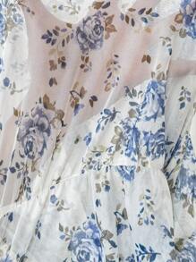 Loomaby 孕妇优雅花朵露肩褶饰修身连衣裙，夏季 - 藍色 - 查看 6