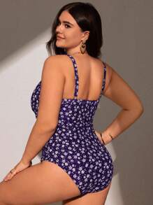 Swim Mod Plus Size Random Print Cami One Piece Swimsuit For Summer Beach Vacation - Purple - View 2