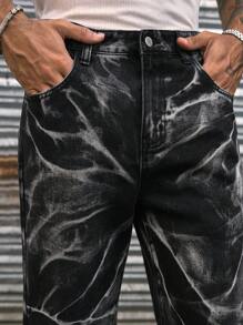 AXEPEAK Fashion Streetwear Distressed Flared Men's Jeans - Black - View 5