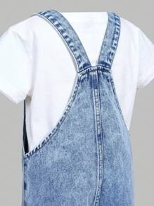 SHEIN Mono de mezclilla suave con estampado de flores, corazones y arco iris para niña joven