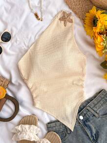 SHEIN Blouse asymétrique à col pour filles ados pour l'été, tenues de rentrée scolaire, mignonne, pour les vacances, les pique-niques familiaux de printemps en extérieur, porter tous les jours, convenant à diverses occasions