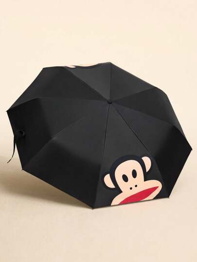 Paul Frank X SHEIN 1 件可爱卡通图案印花自动开合三折伞，具有防晒功能，适合上学、工作、外出和日常使用，专为大学生、高中生、男女用户设计，猴子