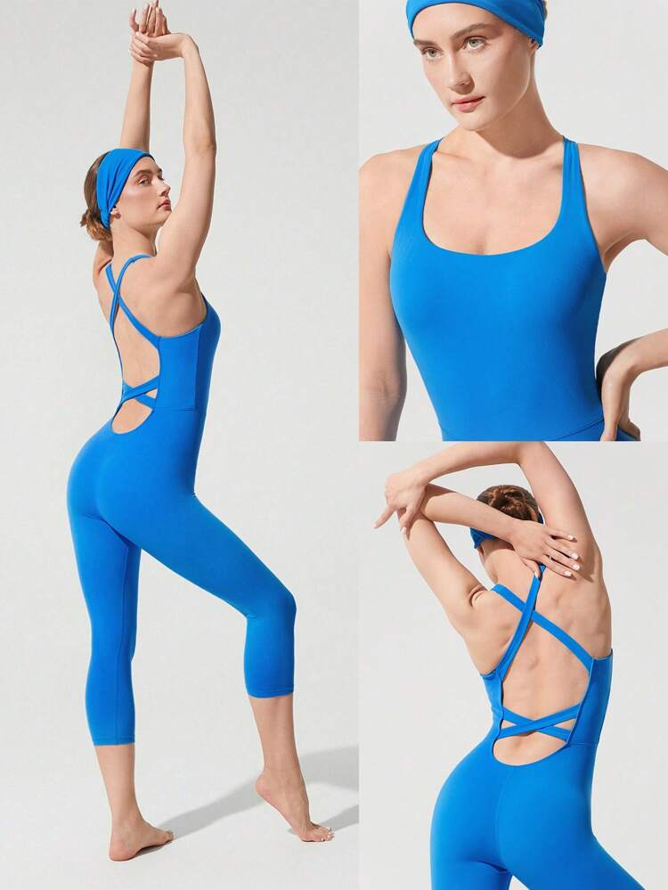 17" FeatherFit™ Go Figure Tummy Control Criss-Cross Jumpsuit Low Impact Yoga Pilates Studio Summer
