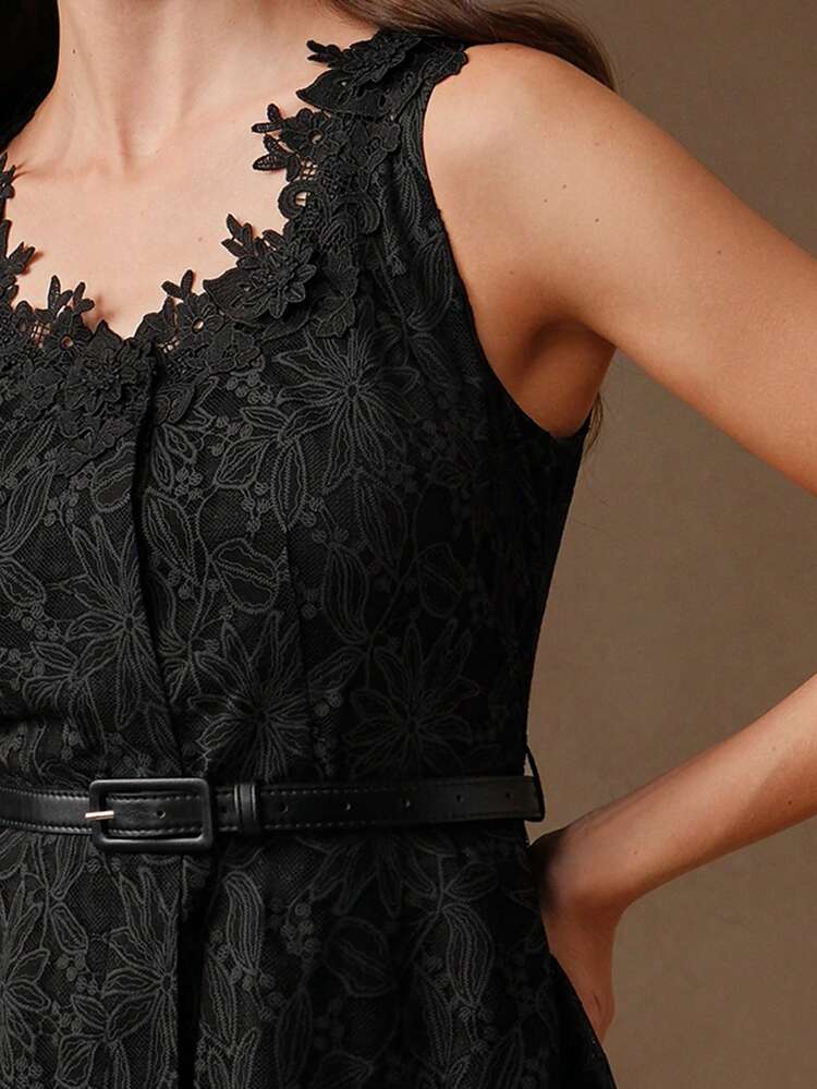 Sleeveless Floral Embroidery Mixed Lace Waist A-Line Shirt Blouse, Spring/Summer Festival & Graduation
