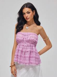 Roylia Parte superior corta de mujer con adorno de mariposa y ribete de encaje