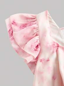 SHEIN MOD Vestido corto romántico de gasa con estampado floral y teñido anudado en tallas grandes para mujeres - Multicolor - Ver 7