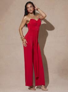 Silquee 女士夏季简约纯色宽松连体裤 - 紅色 - 查看 6