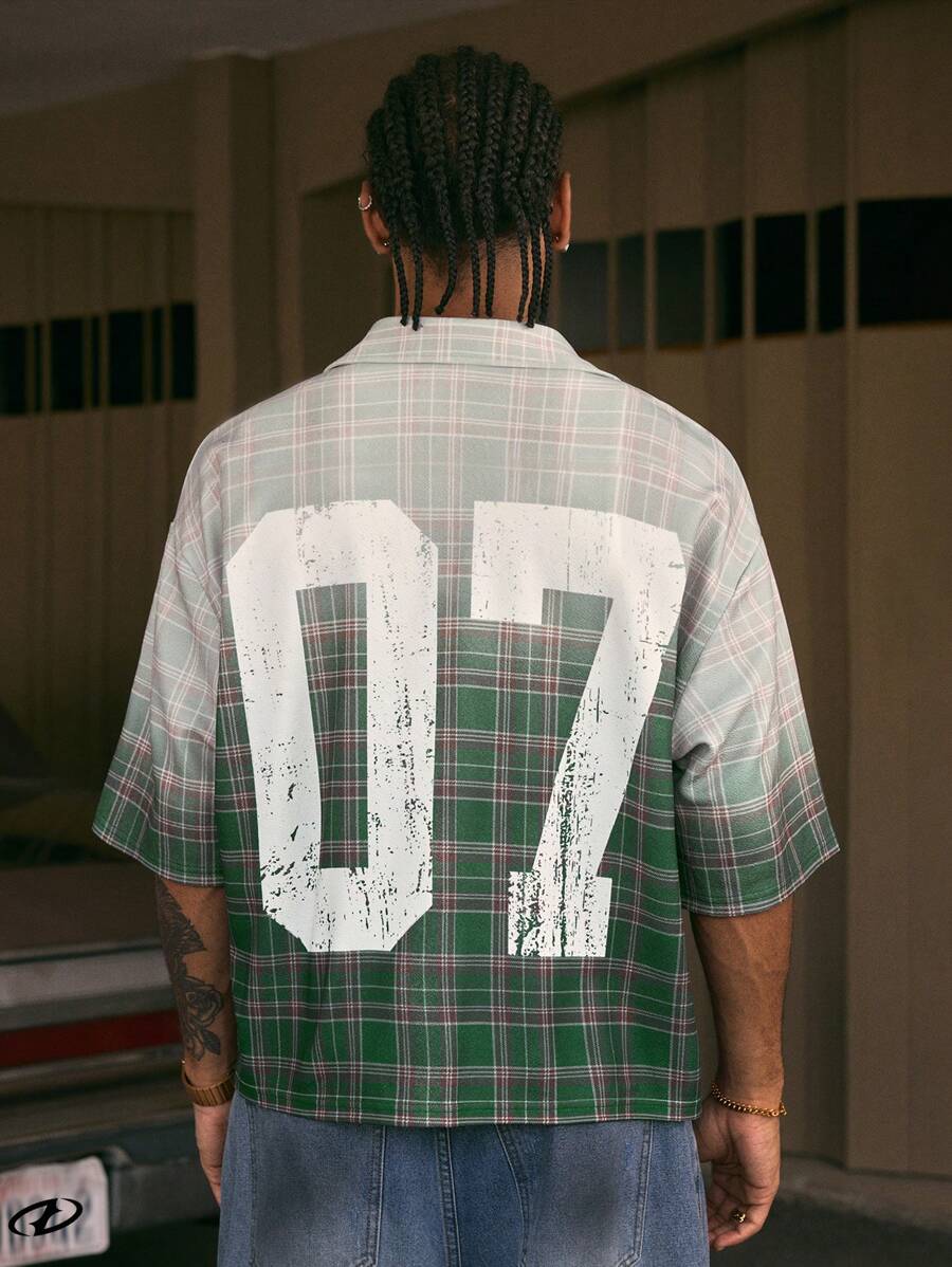 AXEPEAK Kemeja Kotak-kotak Pria Lengan Pendek Longgar Gaya Jalanan Berbagai Ukuran, Cocok untuk Sekolah, Streetwear. - MultiWarna - View 1