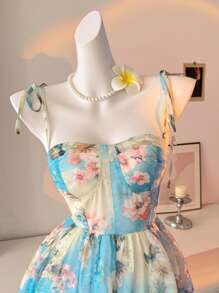 DAZY Ditsy Floral Cinched Waist Cami Dress, Women Casual Beach Holiday Dress Cruise Women Outfits,Ruffle Vacation - Mint Blue - View 4